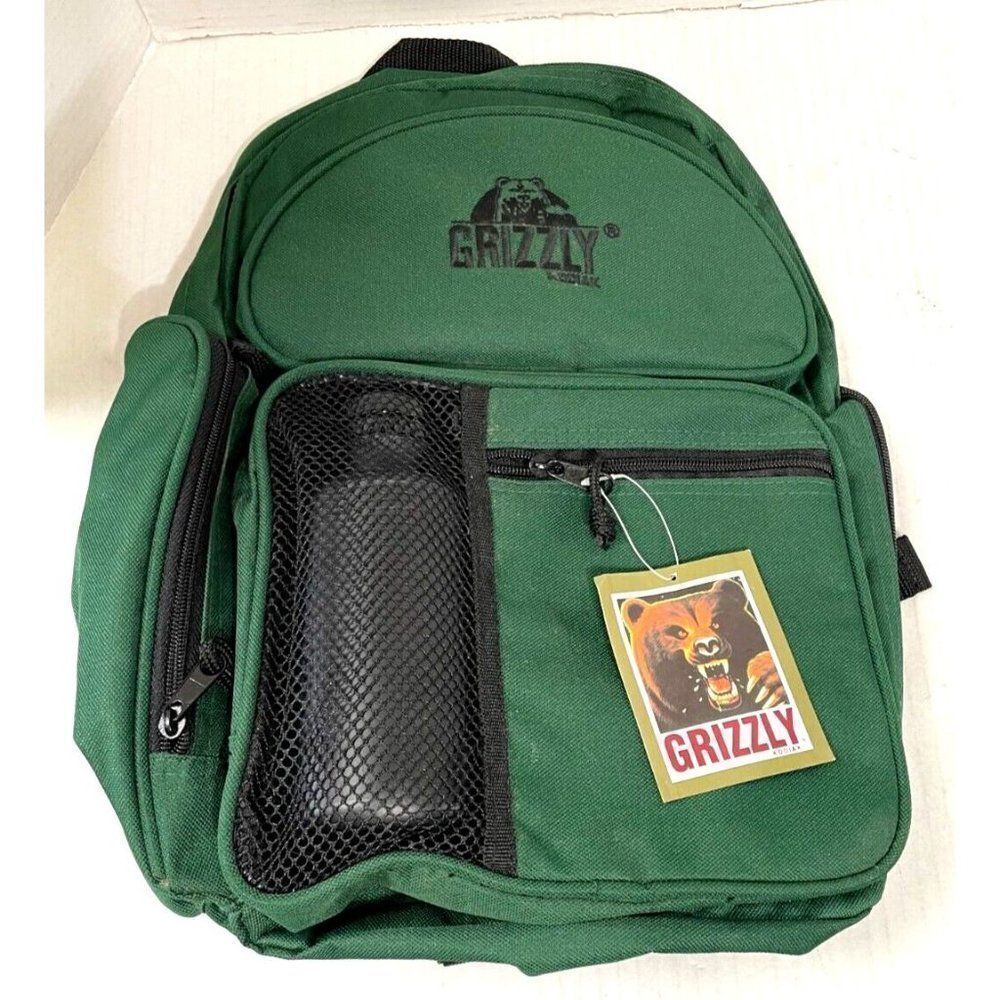 Grizzly Kodiak Backpack Green with Water Bottle Student,Hiking NWT